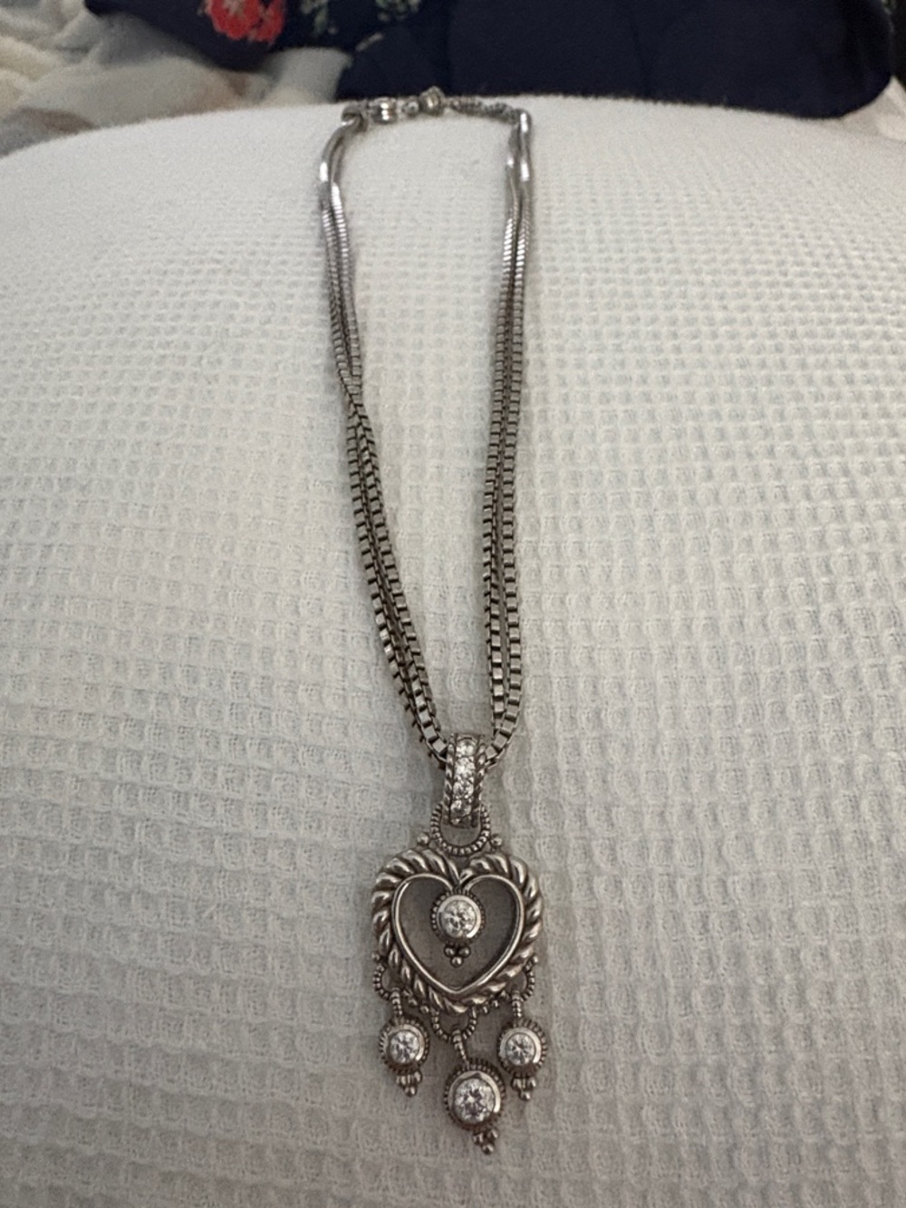 Judith Ripka Silver Heart Pendant Necklace with Crystal Drops